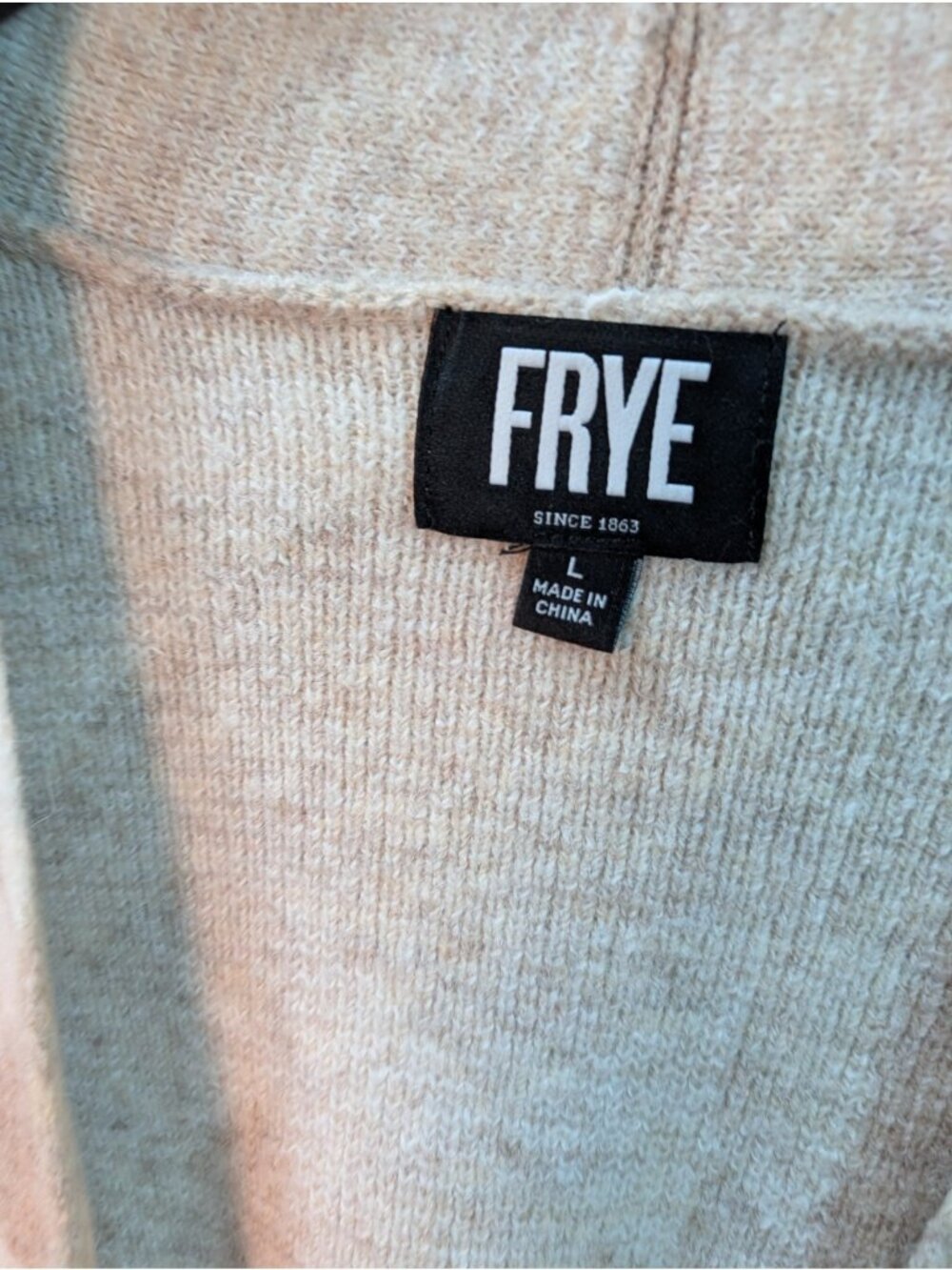 FRYE Beige White Knit Cardigan Sweater Geometric Pattern Long Sleeve Large - Picture 5 of 8